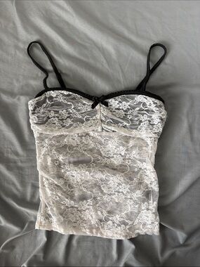 Shein Lace Cami Tank with Contrast Trim - White